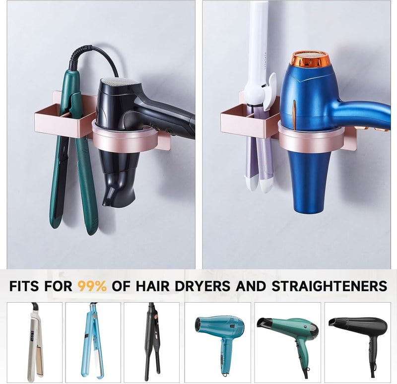 Oukimly Store Blow Dryer Holder Wall Mounted, Hair Straightener Holder, Hair Dryer Holder Adhesive, Hair Tool Organizer for Flat Iron, Hairdryer, Curling Iron Holder for Bathroom Vanity Barber Shop (Rose Gold) - Image 5